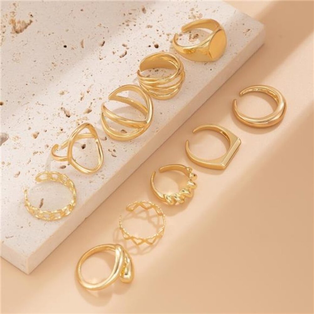 Gold Chunky Stackable Rings Set,Silver Layered Ad… - image 5